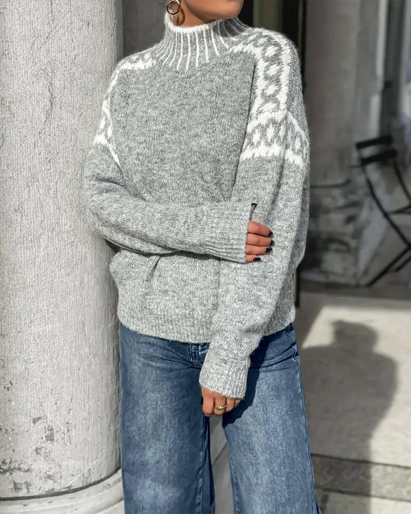 Warmer Strickpullover mit Norwegermuster