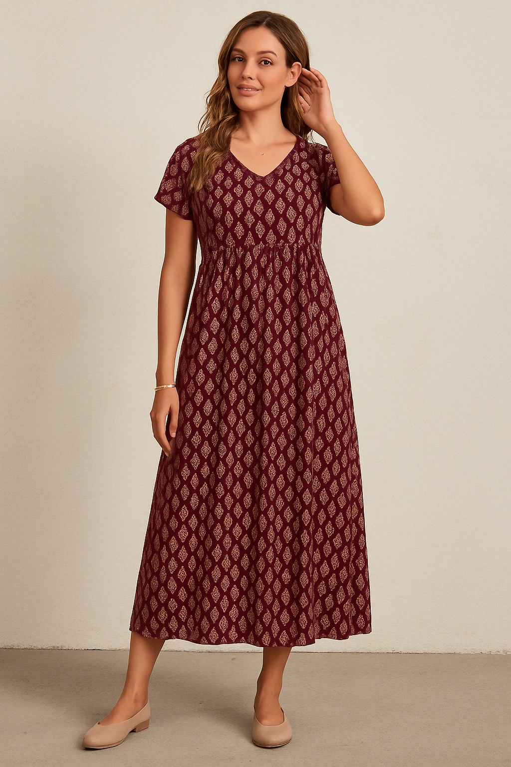AROSA| Damen Maxikleid mit V-Ausschnitt und Empire-Taille luftig & leicht