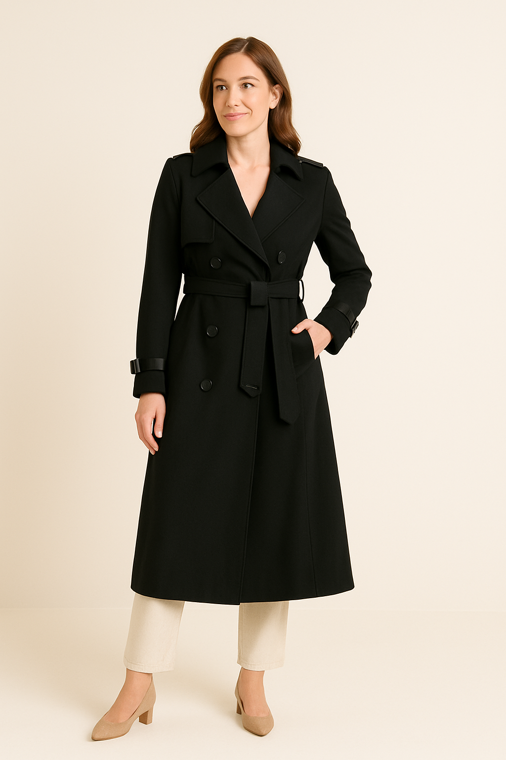 AROSA | Eleganter Damen Trenchcoat lang mit Bindegürtel und Knopfleiste