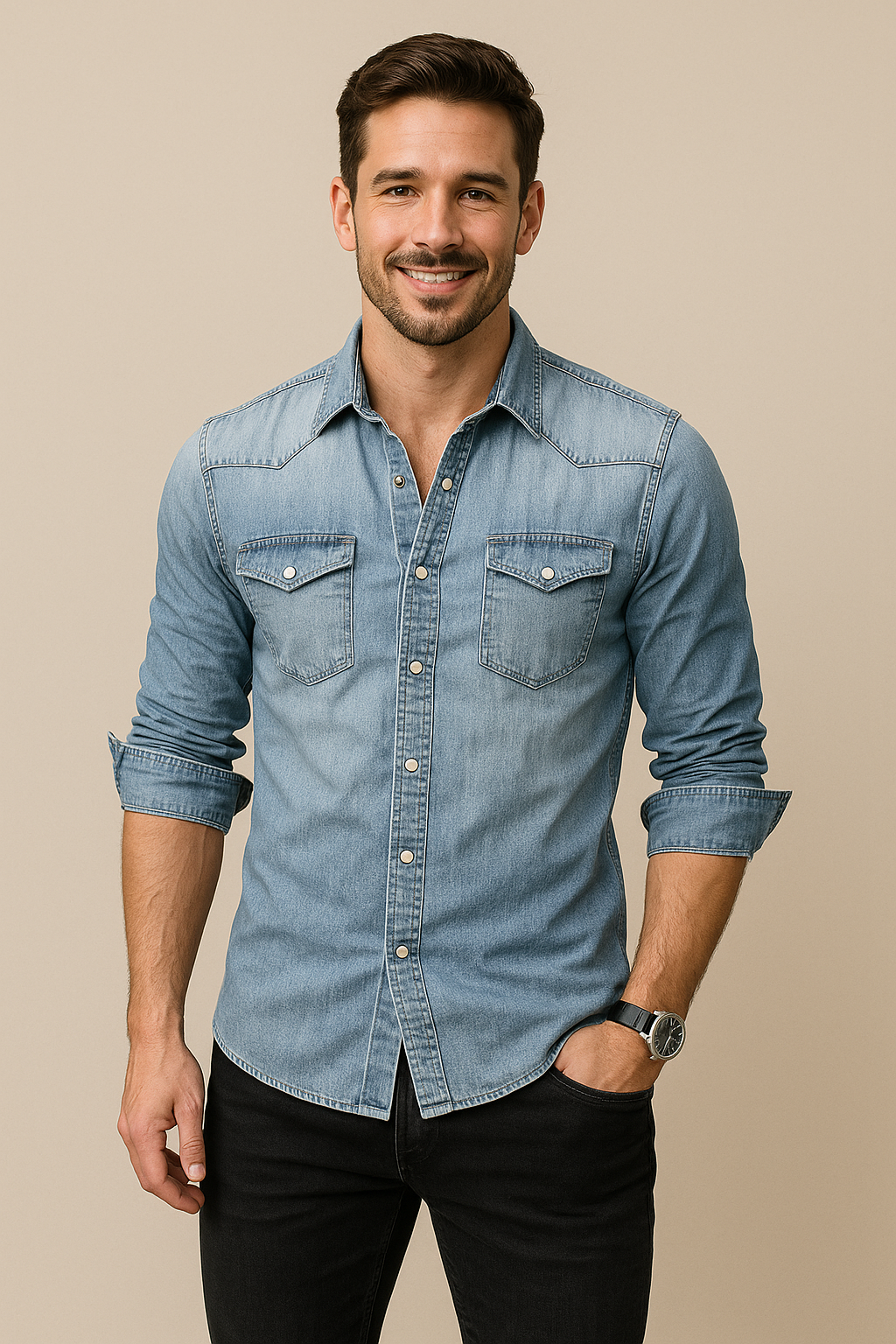 AROSA| Herren Jeanshemd mit Brusttaschen für Sommer und Alltag