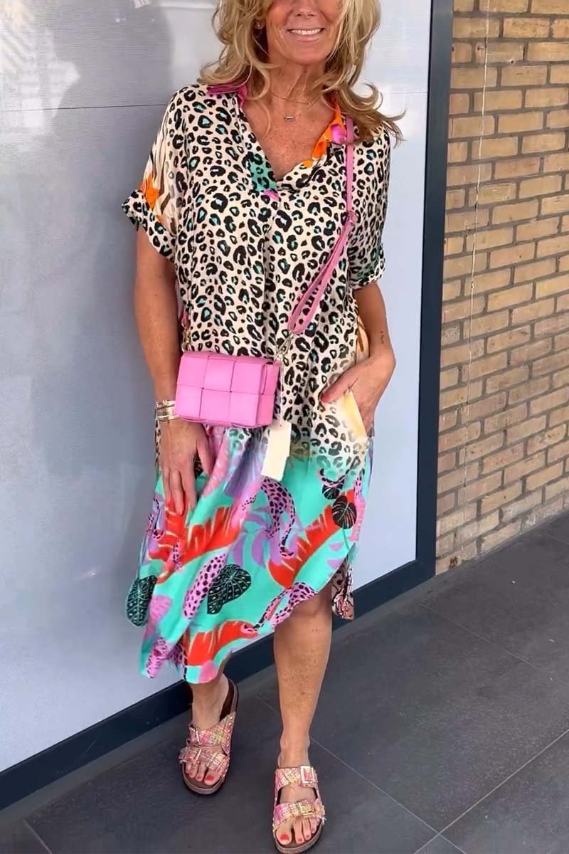Phoebe - Casual Kleid mit Leopardenmuster und kurzen Ärmeln