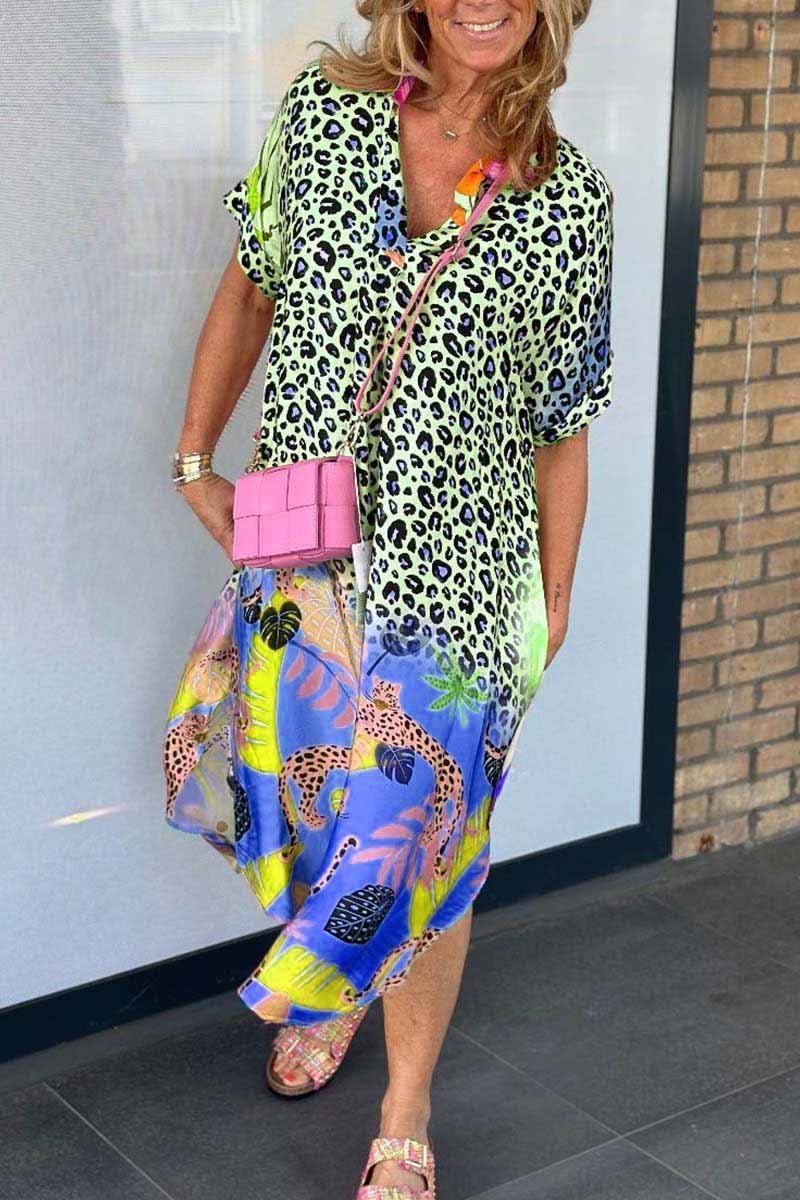 Phoebe - Casual Kleid mit Leopardenmuster und kurzen Ärmeln