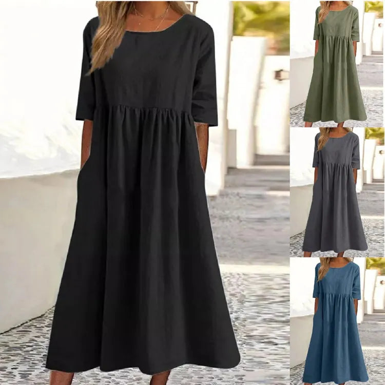 Charlotte - Baumwollkleid mit Rundhalsausschnitt und Taschen