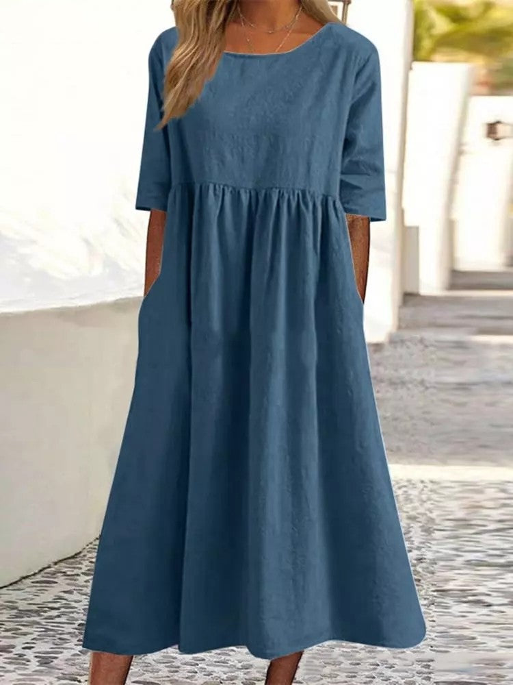 Charlotte - Baumwollkleid mit Rundhalsausschnitt und Taschen