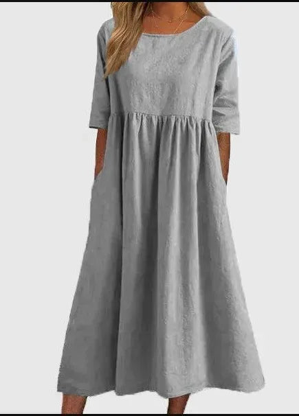 Charlotte - Baumwollkleid mit Rundhalsausschnitt und Taschen