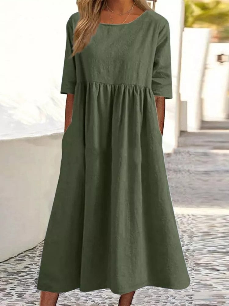 Charlotte - Baumwollkleid mit Rundhalsausschnitt und Taschen