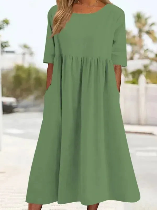 Charlotte - Baumwollkleid mit Rundhalsausschnitt und Taschen