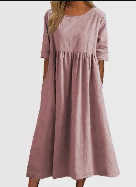 Charlotte - Baumwollkleid mit Rundhalsausschnitt und Taschen
