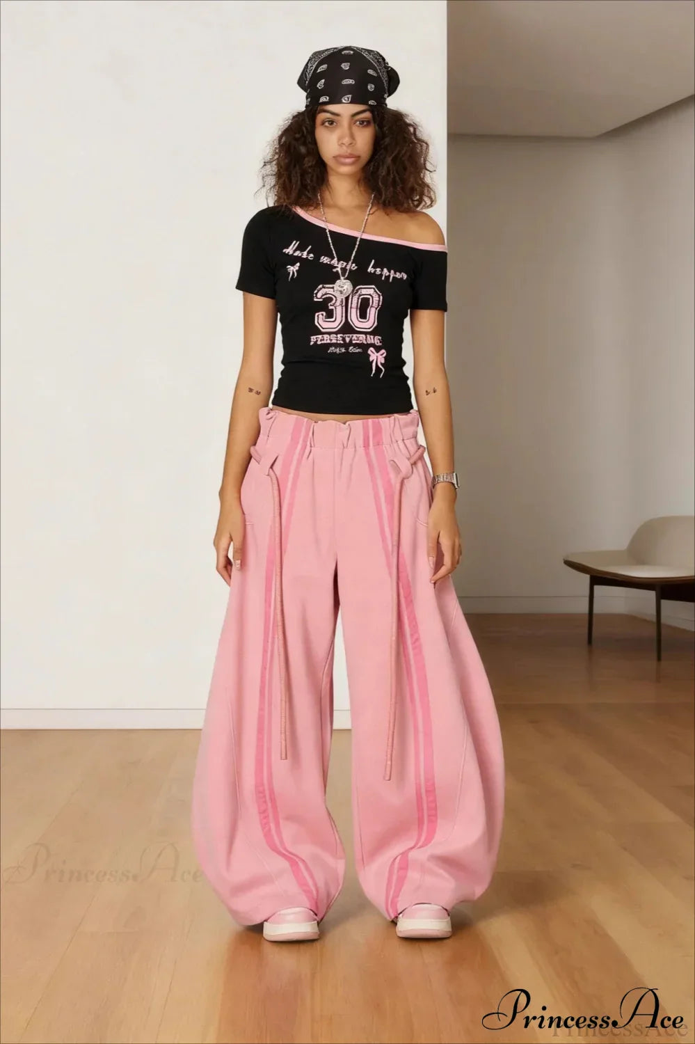 Damen Palazzo-Hose – Hochtaillierte weite Hose mit Kordelzug