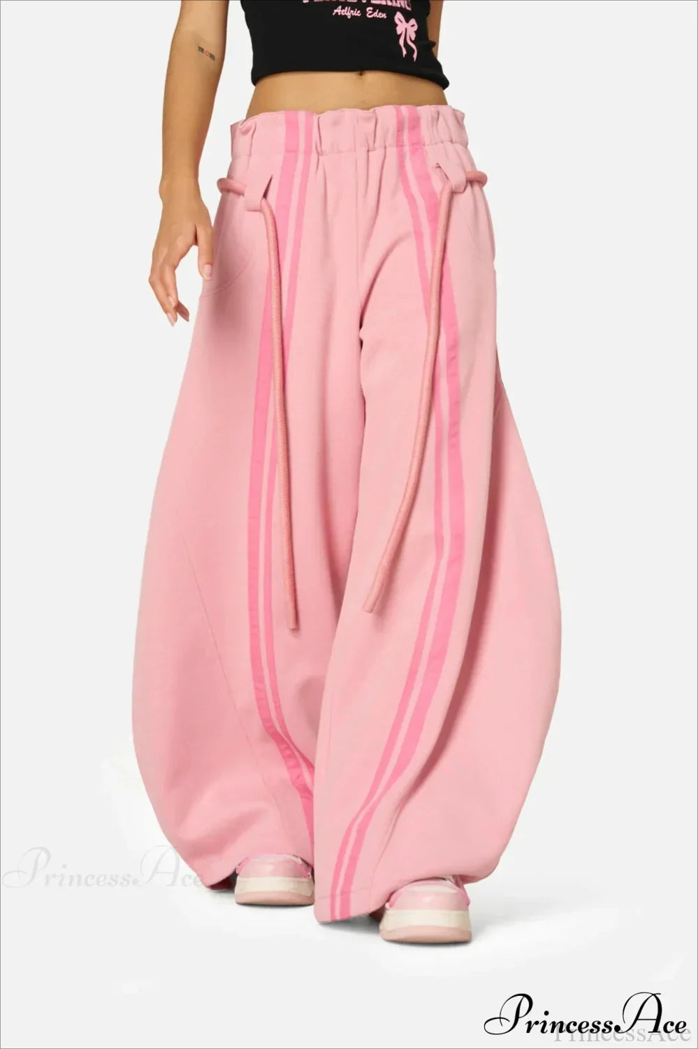 Damen Palazzo-Hose – Hochtaillierte weite Hose mit Kordelzug