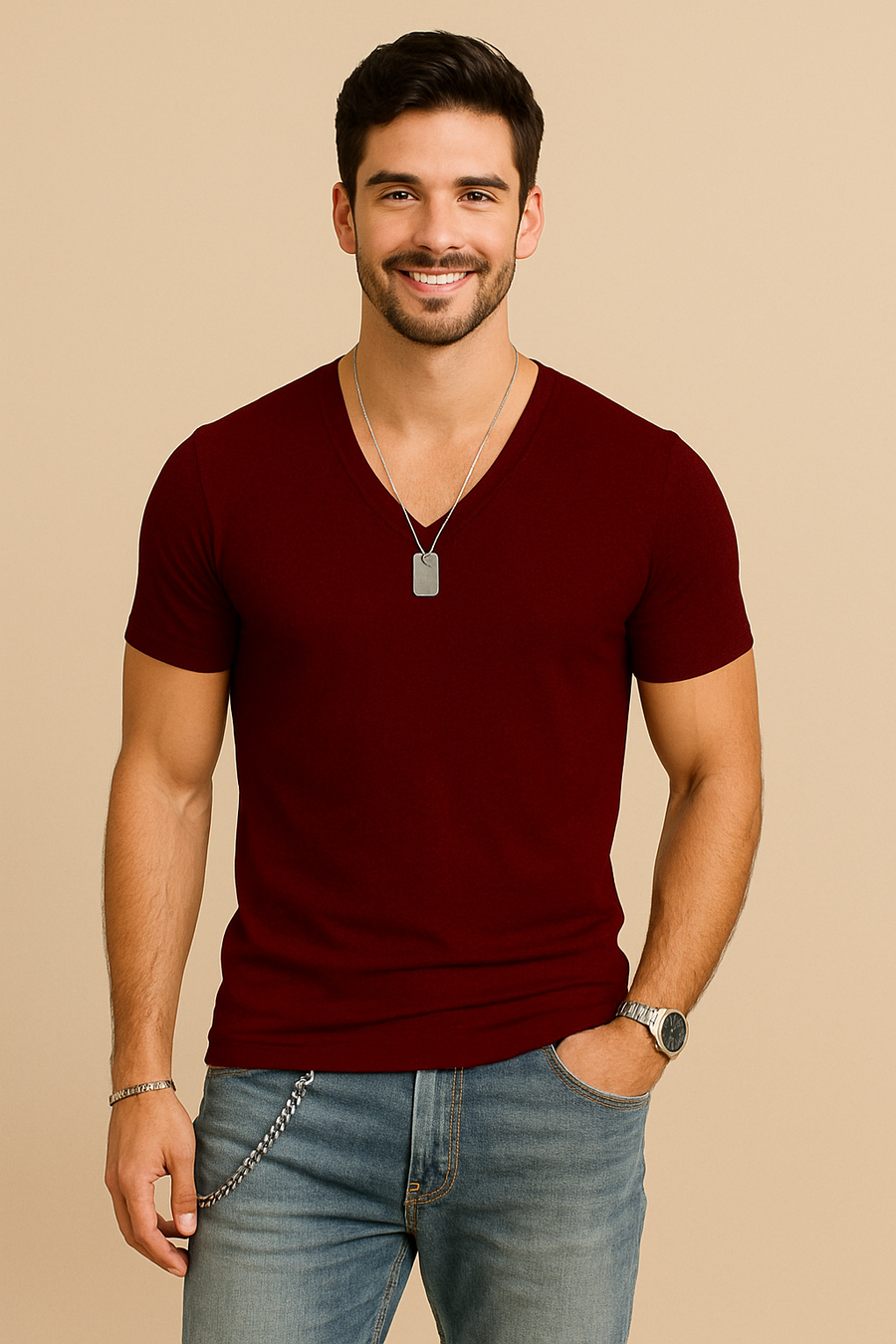 AROSA| Herren T-Shirt mit V-Ausschnitt für Sommer und Alltag