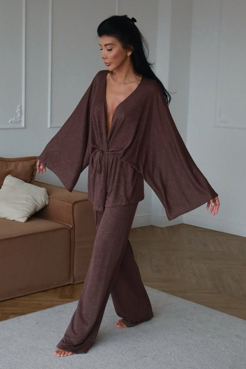 Damen Lounge-Set – Lässiges Ensemble mit weitem Bein & Oberteil