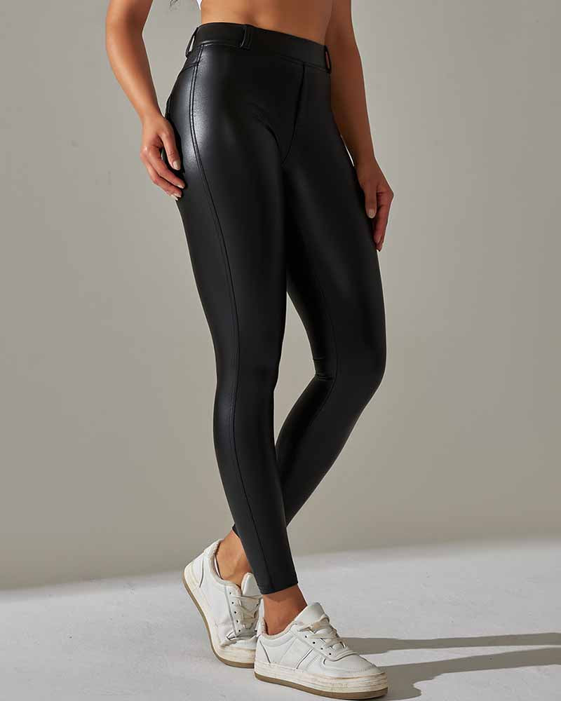 Lederhose mit Tasche hoher Taille