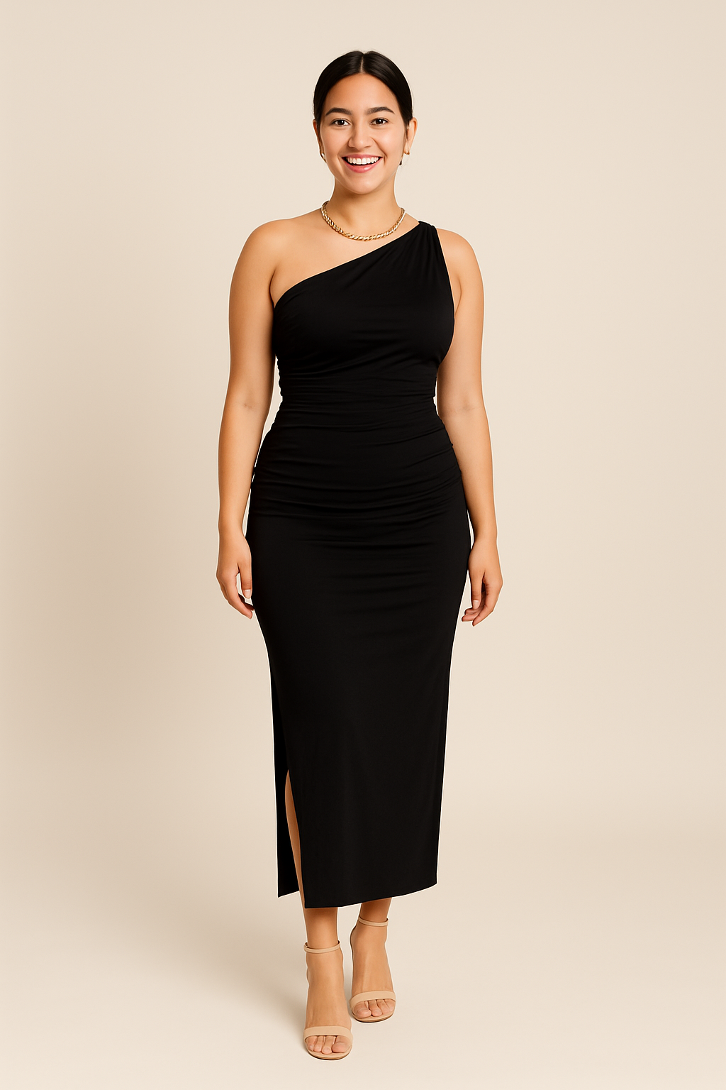 AROSA | Damen Atmungsaktives One-Shoulder Maxikleid mit Schlitz