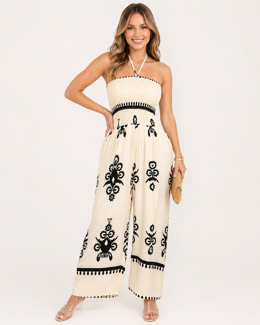 Kaitlyn | Damen Bedruckter Trägerloser Camisole Jumpsuit