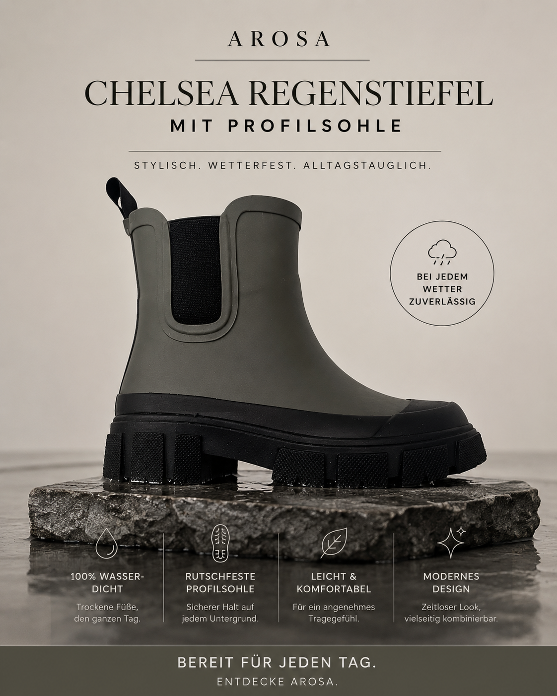 AROSA | Chelsea Regenstiefel mit Profilsohle