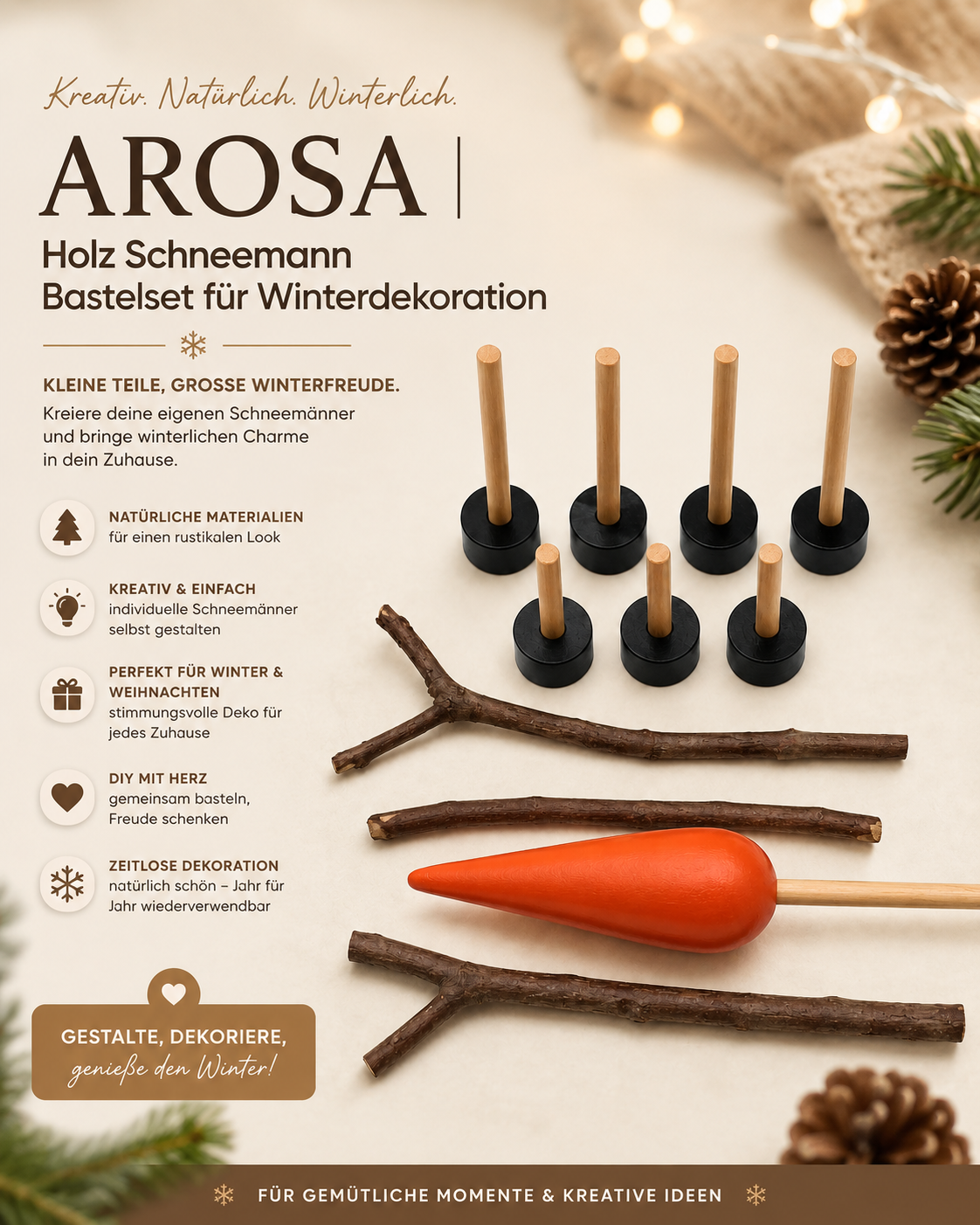 AROSA | Holz Schneemann Bastelset für Winterdekoration