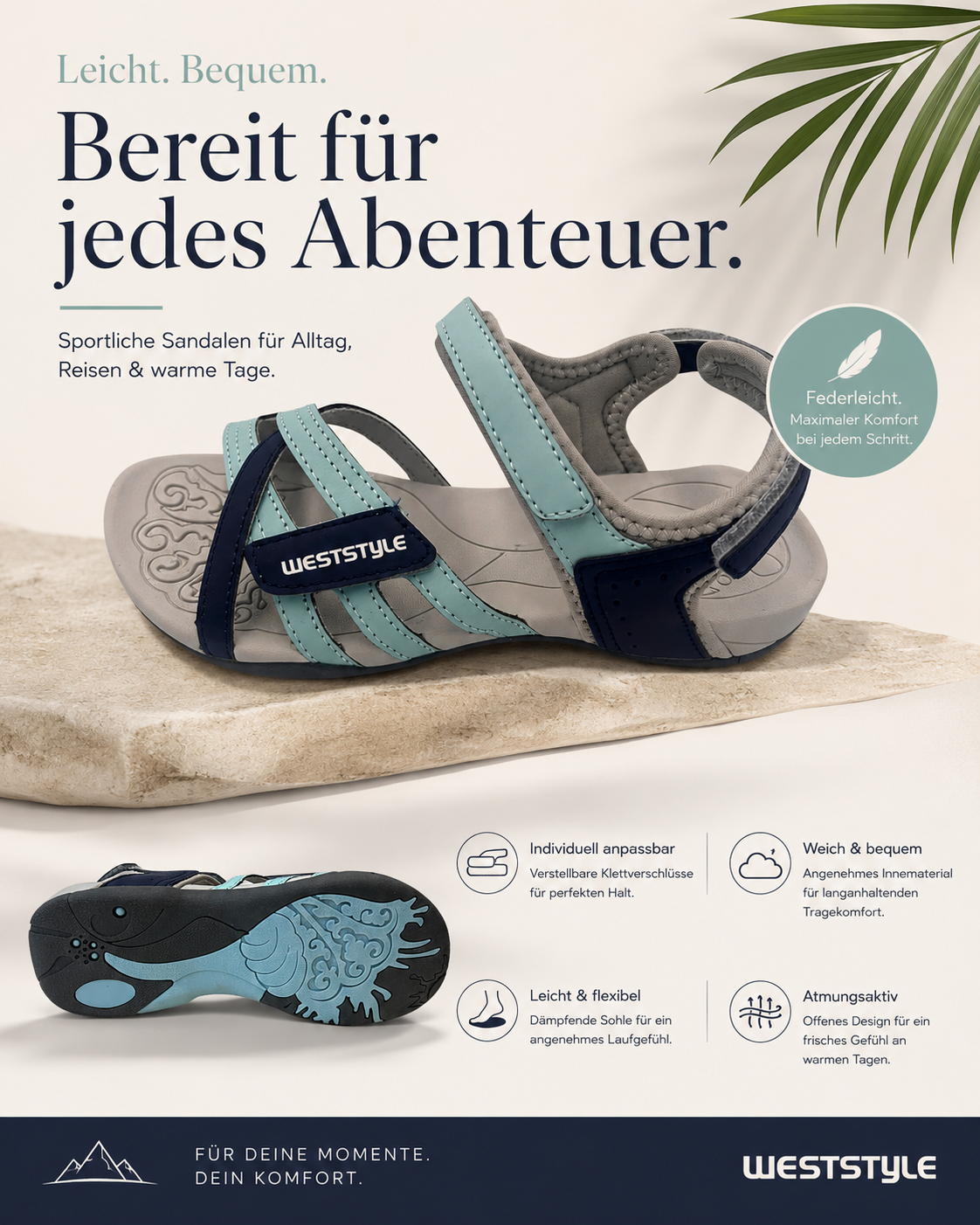 AROSA | Damen Trekking Sandalen mit Klettverschluss
