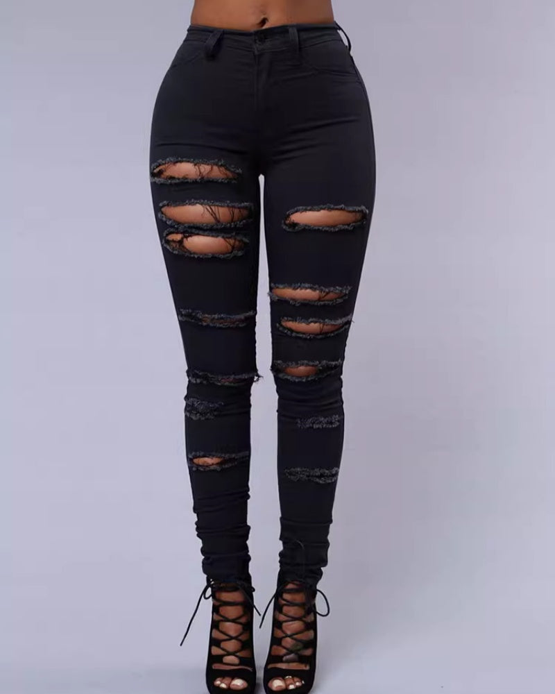 Damen Figurbetonte Destroyed-Hose