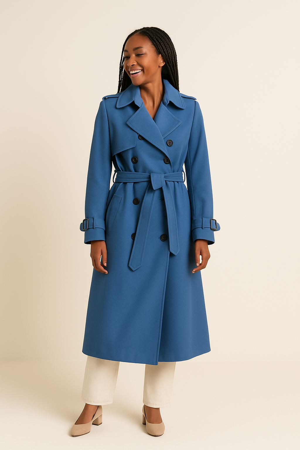 AROSA | Eleganter Damen Trenchcoat lang mit Bindegürtel und Knopfleiste