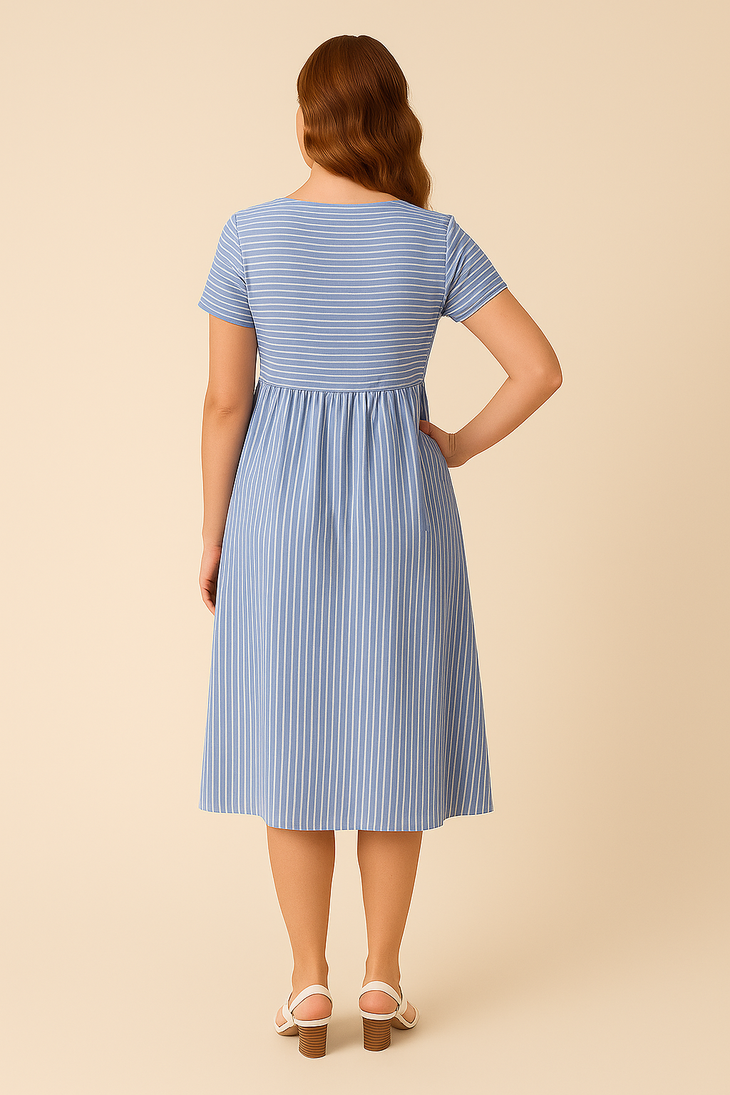 AROSA| Sommerliches Damen Midikleid in Baumwolloptik mit schulterfreiem Schnitt