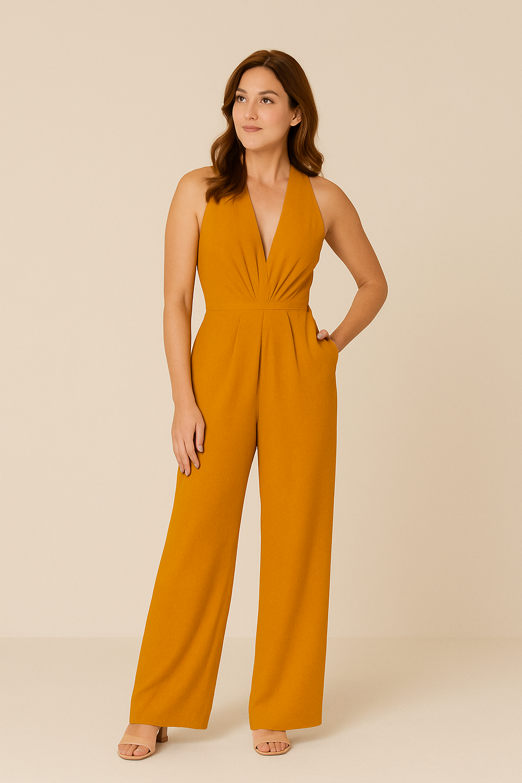 AROSA  | Damen Jumpsuit ärmellos mit tiefem V-Ausschnitt und weitem Bein