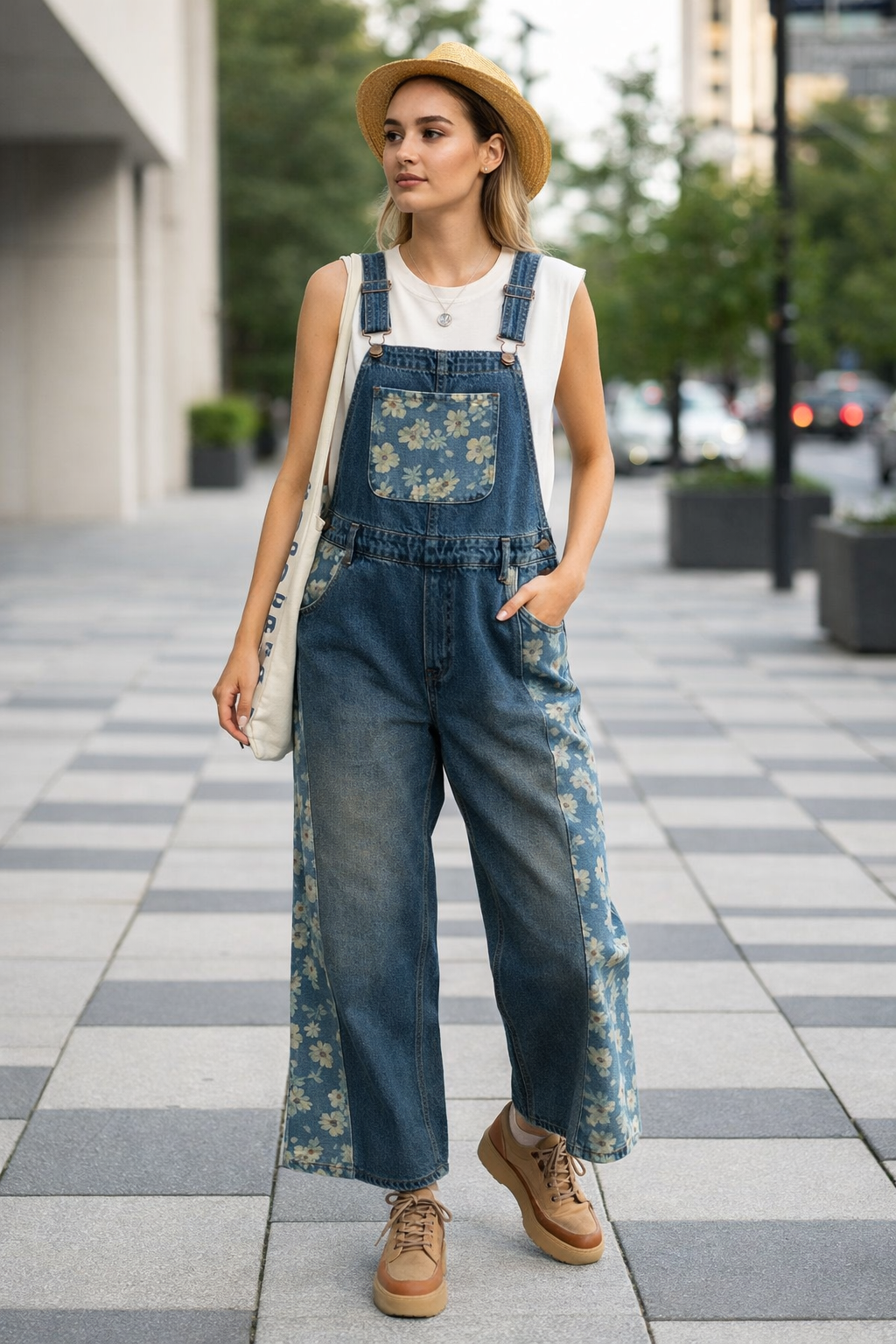 Yalita – Jeanslatzhose mit Blumenmuster
