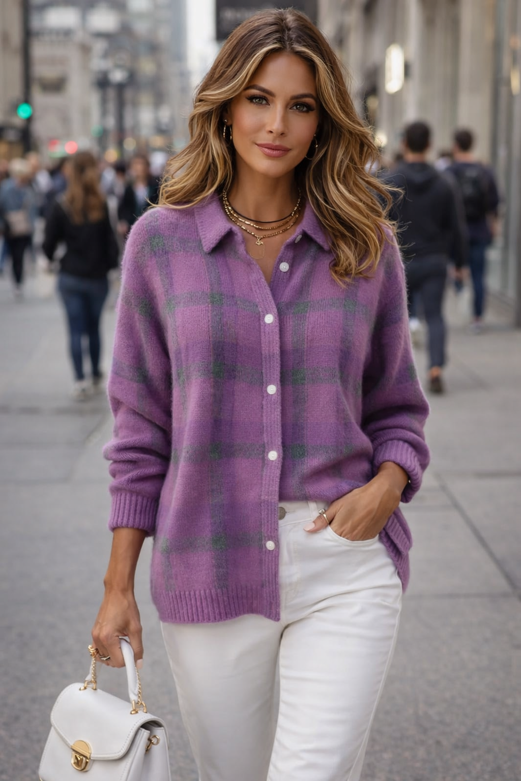 Anna | Weicher Karomuster Strickcardigan – Stilvoll & gemütlich