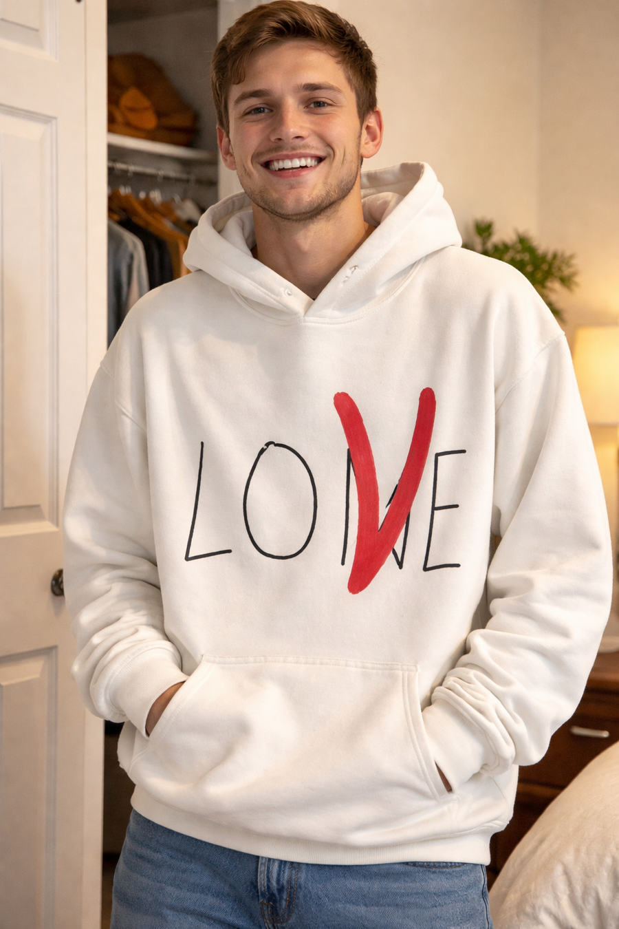 Liebe | Weißer Kapuzenpullover aus Baumwolle