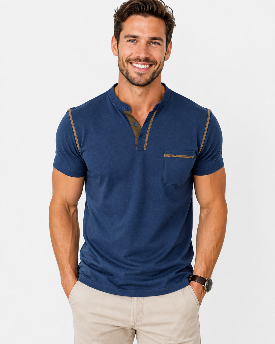 AROSA | Henley T-Shirt mit kurzen Ärmeln und Stehkragen