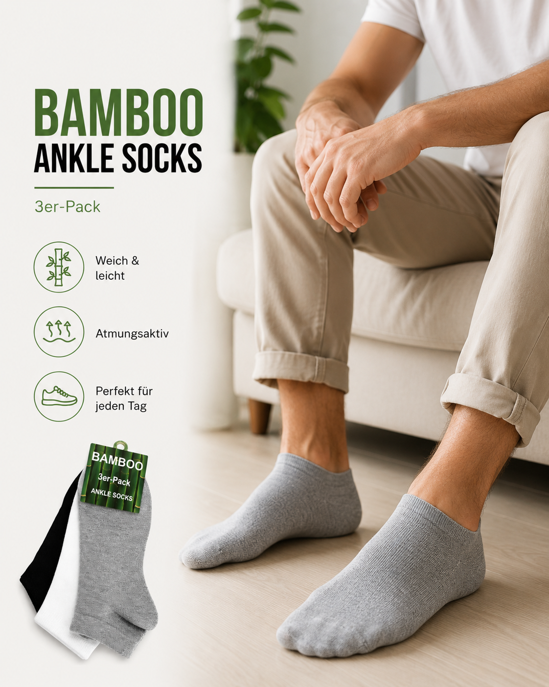 AROSA | Bambus Ankle Socken 3er-Pack Mix