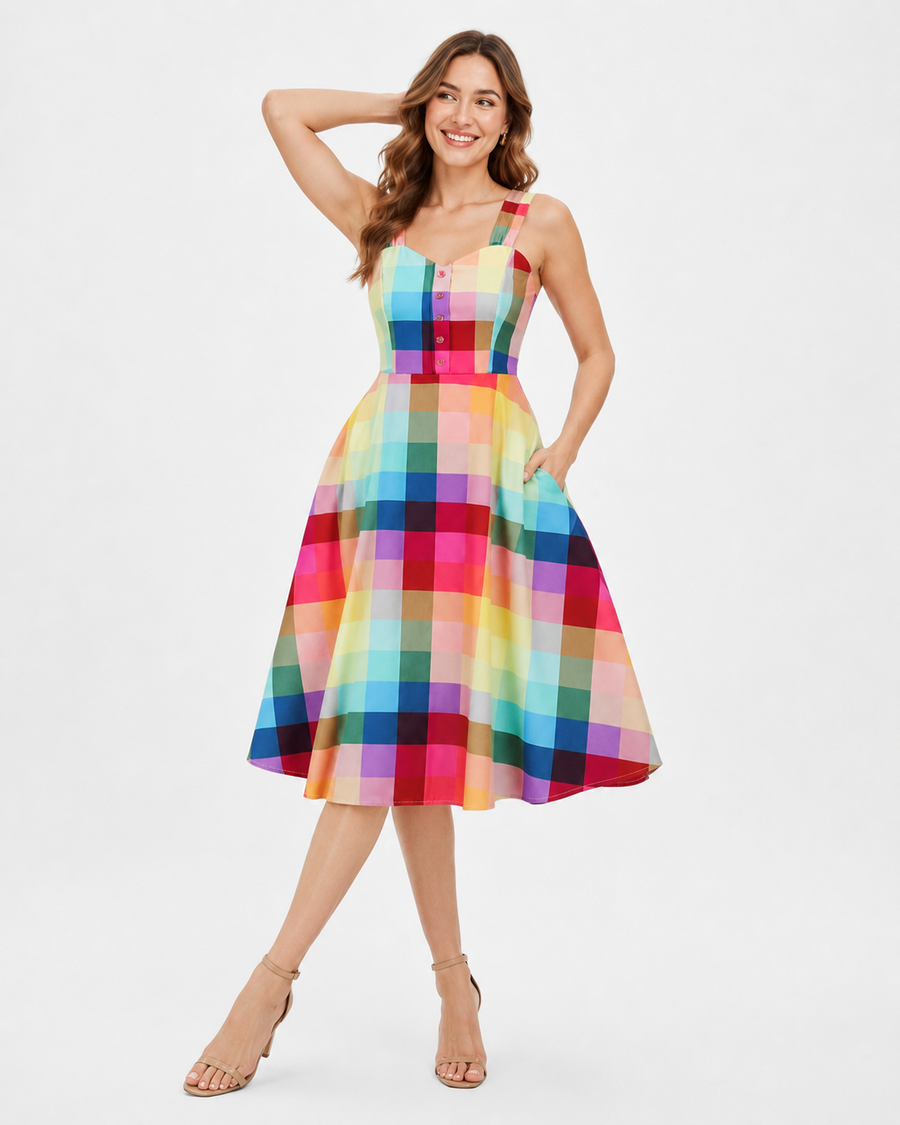 AROSA | Regenbogen Karo Print Kleid