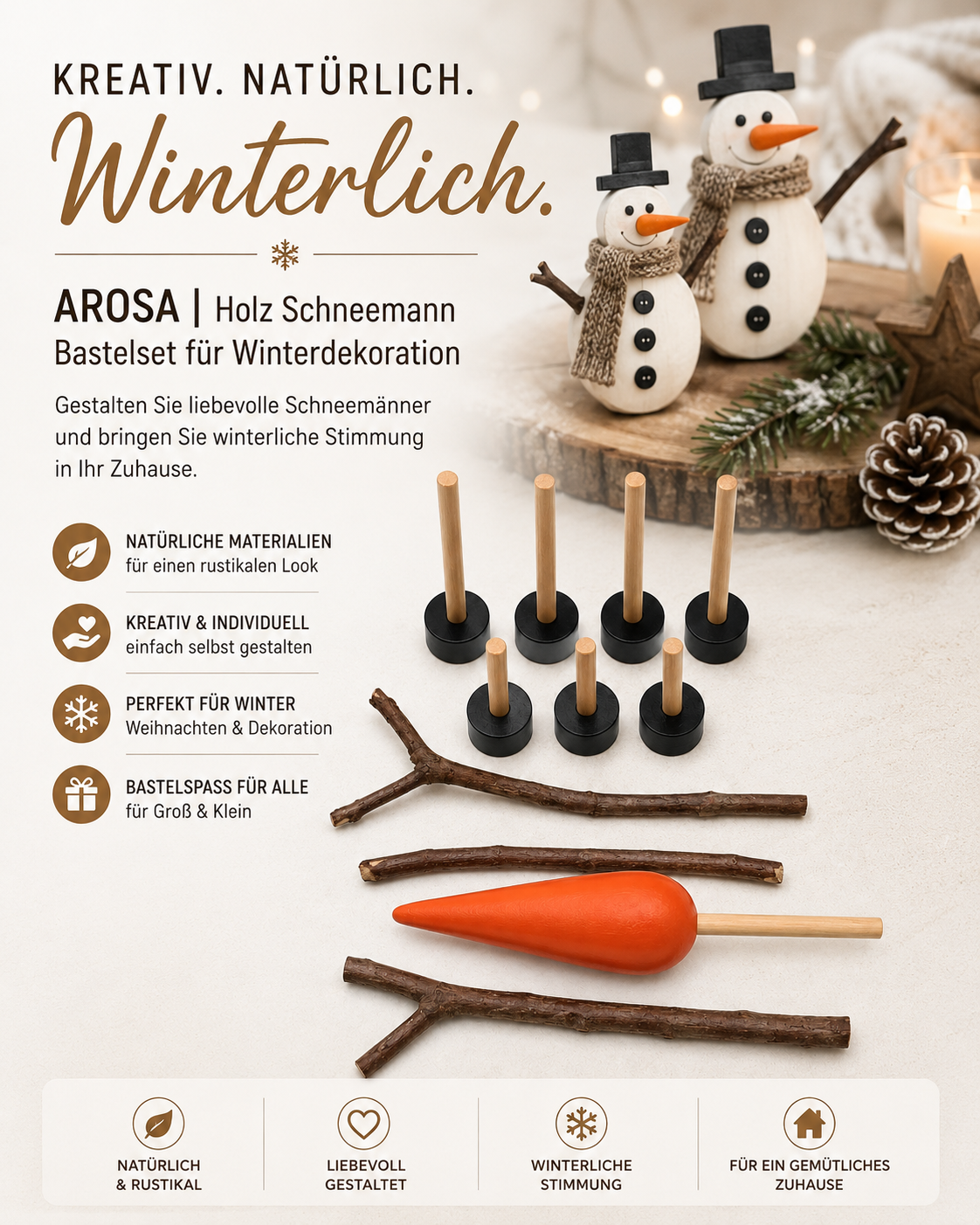 AROSA | Holz Schneemann Bastelset für Winterdekoration
