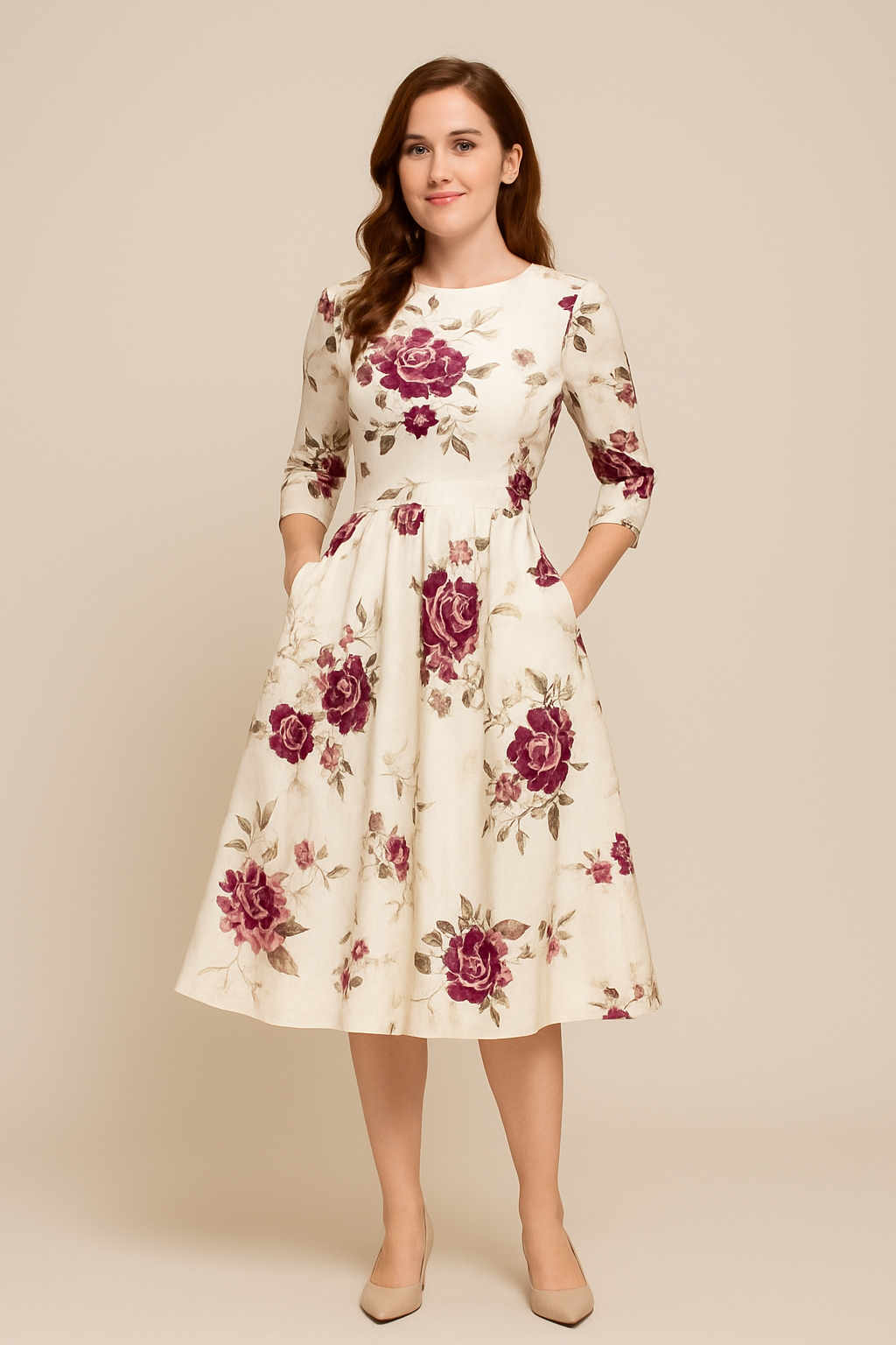 AROSA | Damen Florales Sommerkleid mit A-Linie und 3/4-Ärmeln luftig & leicht