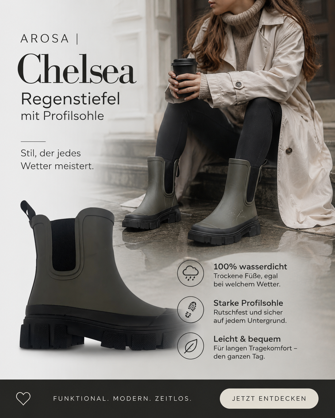 AROSA | Chelsea Regenstiefel mit Profilsohle