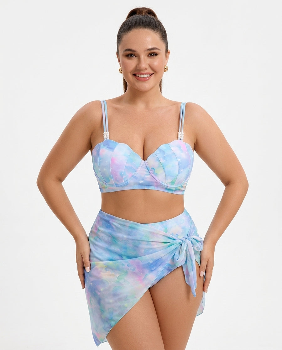 Clementine | Sexy Tie-Dye Drei-Teile-Set Schlankmachender Badeanzug