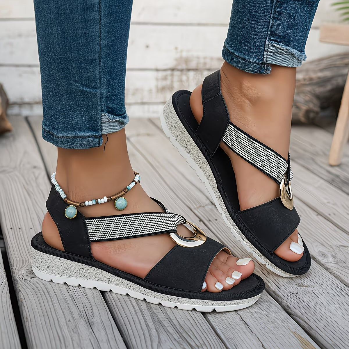 Aivela | Damen Flache Sandalen mit Metallring