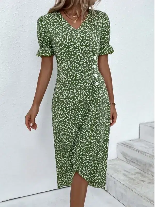 Floragrün Midikleid