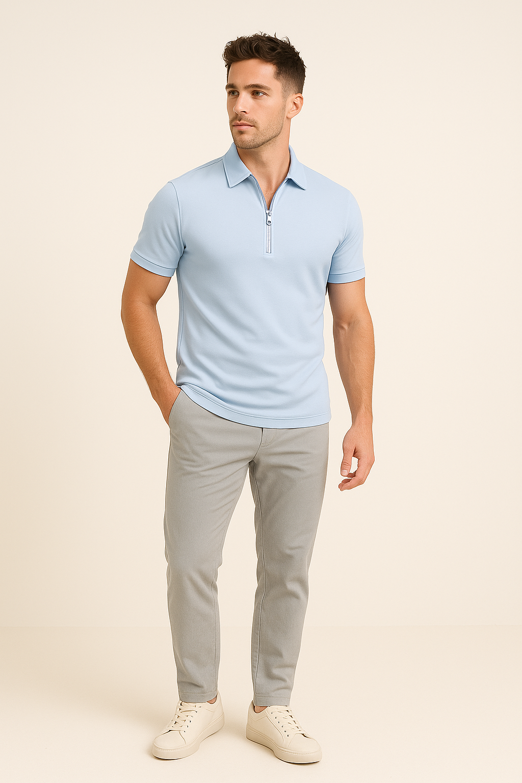 AROSA| Herren Sommer Poloshirt mit Reißverschluss und schmaler Passform