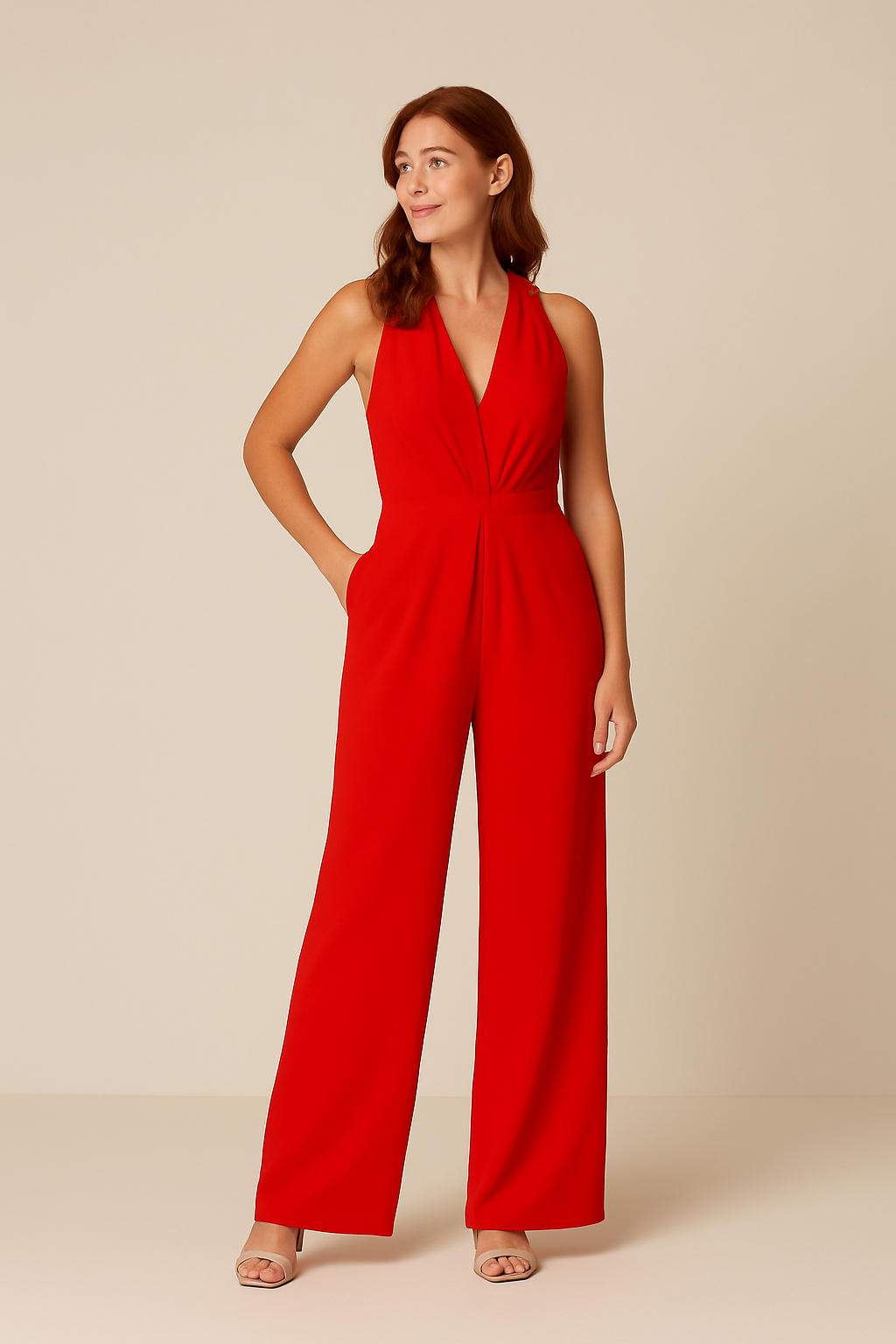 AROSA  | Damen Jumpsuit ärmellos mit tiefem V-Ausschnitt und weitem Bein