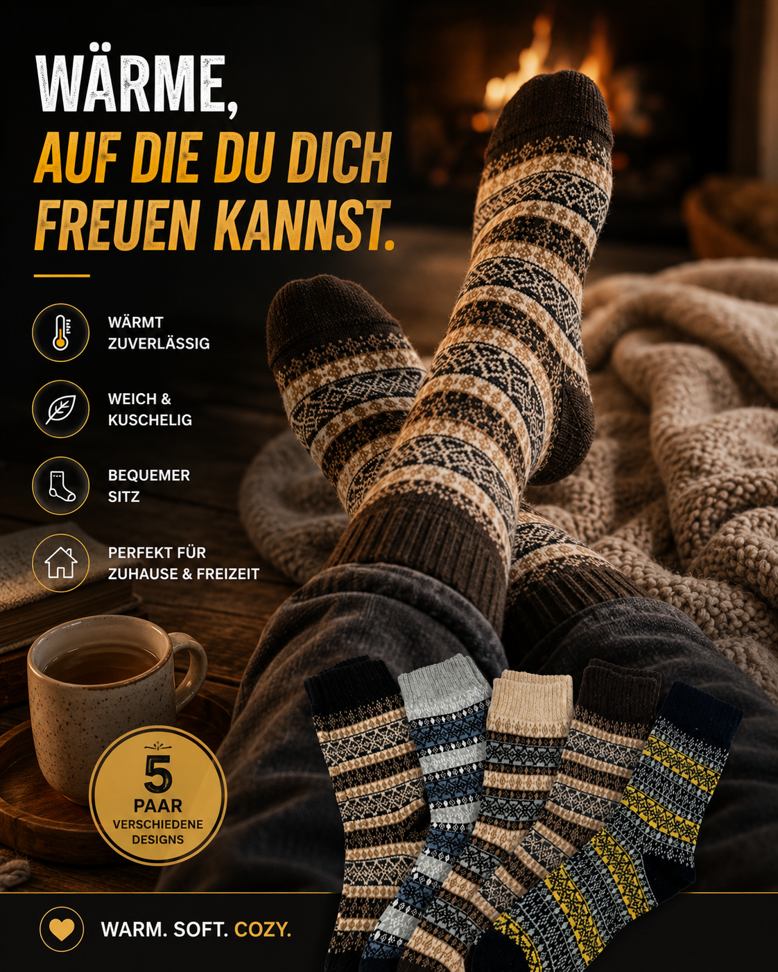 AROSA | Herren Wintersocken Nordic Muster 5er-Pack