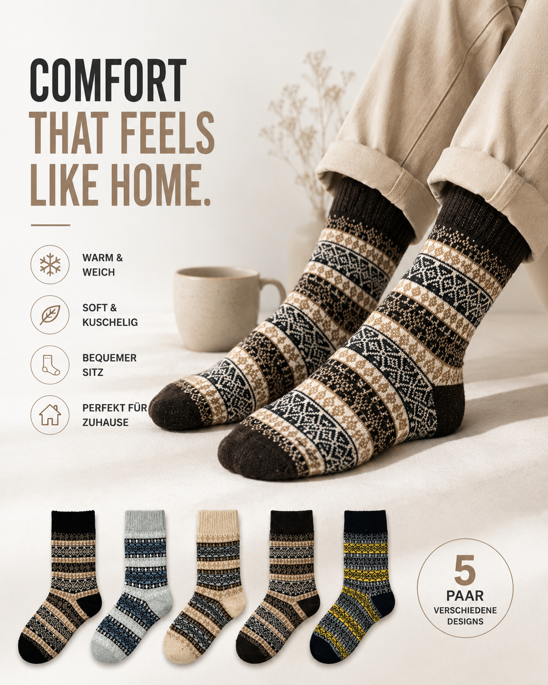 AROSA | Herren Wintersocken Nordic Muster 5er-Pack