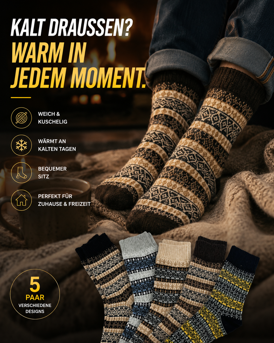 AROSA | Herren Wintersocken Nordic Muster 5er-Pack