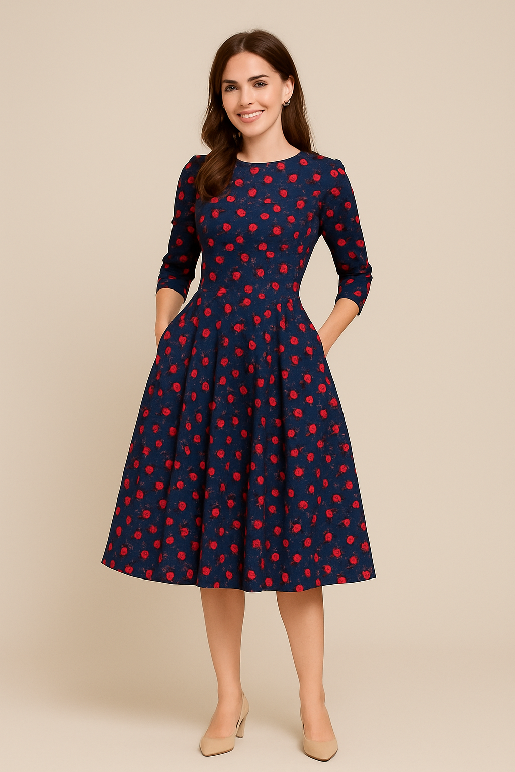 AROSA | Damen Florales Sommerkleid mit A-Linie und 3/4-Ärmeln luftig & leicht
