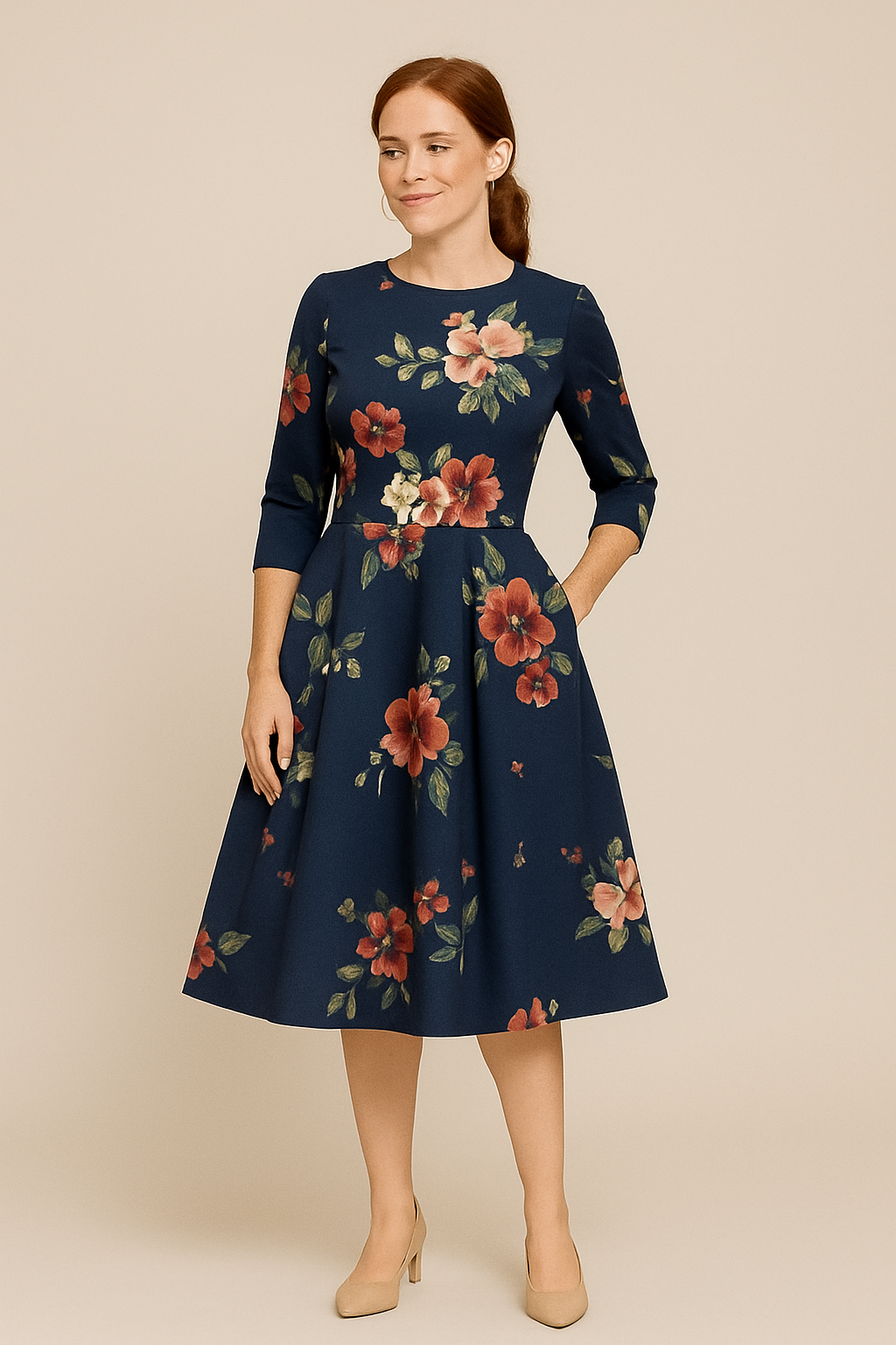 AROSA | Damen Florales Sommerkleid mit A-Linie und 3/4-Ärmeln luftig & leicht