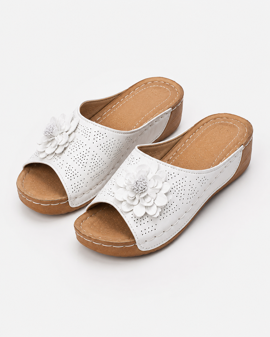 Ravien | Sommer Damen Slip-On Blumen Sandalen mittlerer Absatz
