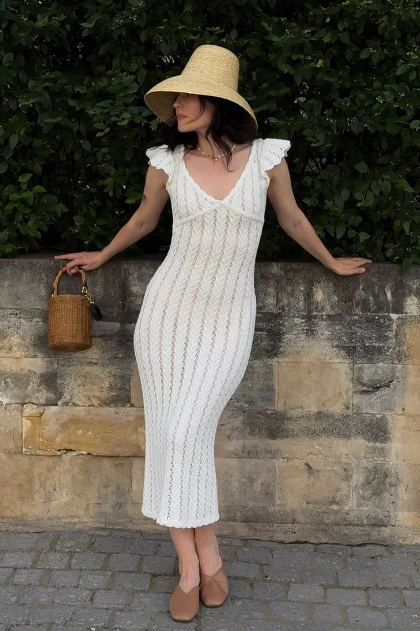 Maxi-Kleid Pastoral – Damen Maxikleid mit Volants & V-Ausschnitt