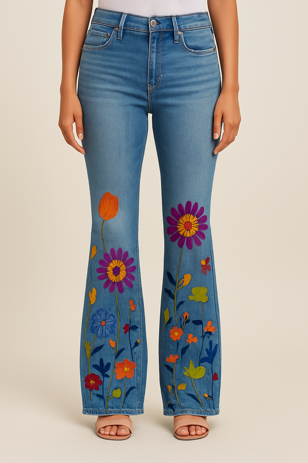 AROSA| Damen Jeans mit Blumenmuster und hohem Bund für Arbeit & Freizeit