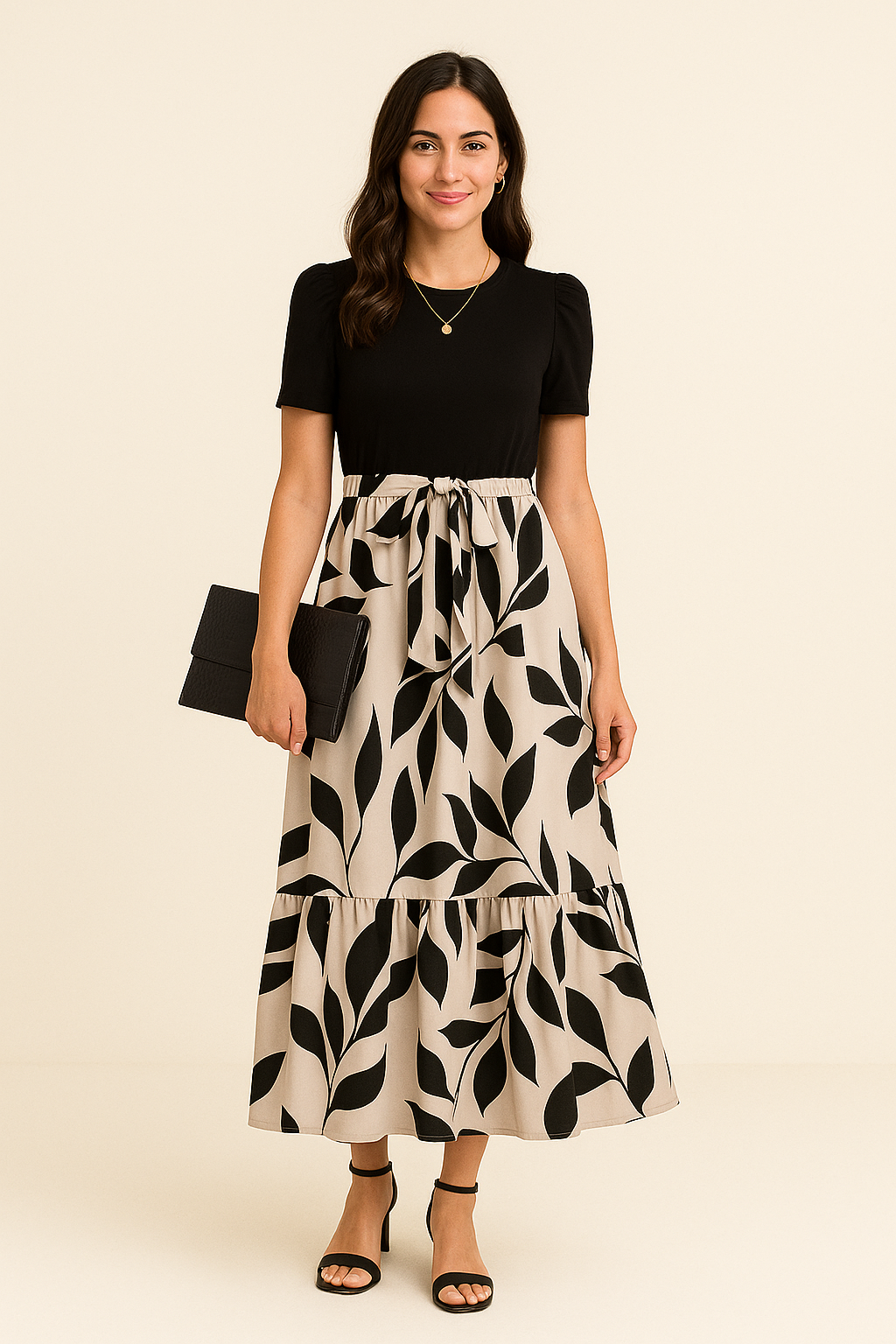 AROSA | Sommerliches Damen Maxikleid mit Puffärmeln und taillierter Passform