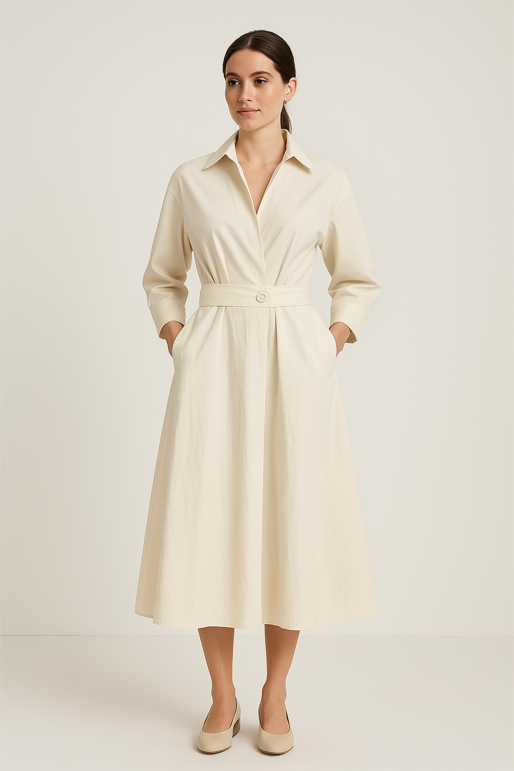 AROSA | Sommerliches Damen Hemdblusenkleid in Baumwolloptik mit taillierter Passform